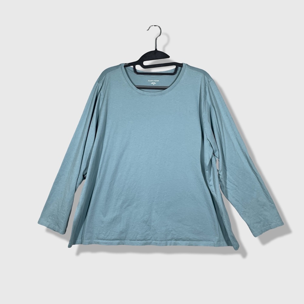 Eileen Fisher Long Sleeve Tee Women 2X Blue Minimalist Sustainable Lagenlook